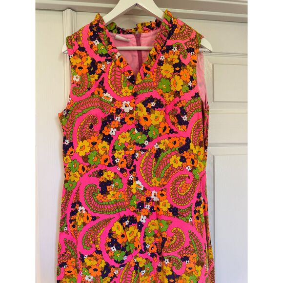 Vintage Pink Paisley Floral Print 1960’s Groovy Sleeveless Maxi Dress - Picture 3 of 7